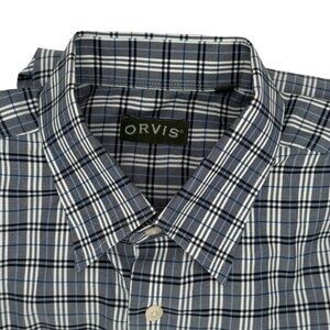 Share Orvis‎ Medium Button Down Long Sleeve Blue/White /Gray Plaid Shirt Size XL
